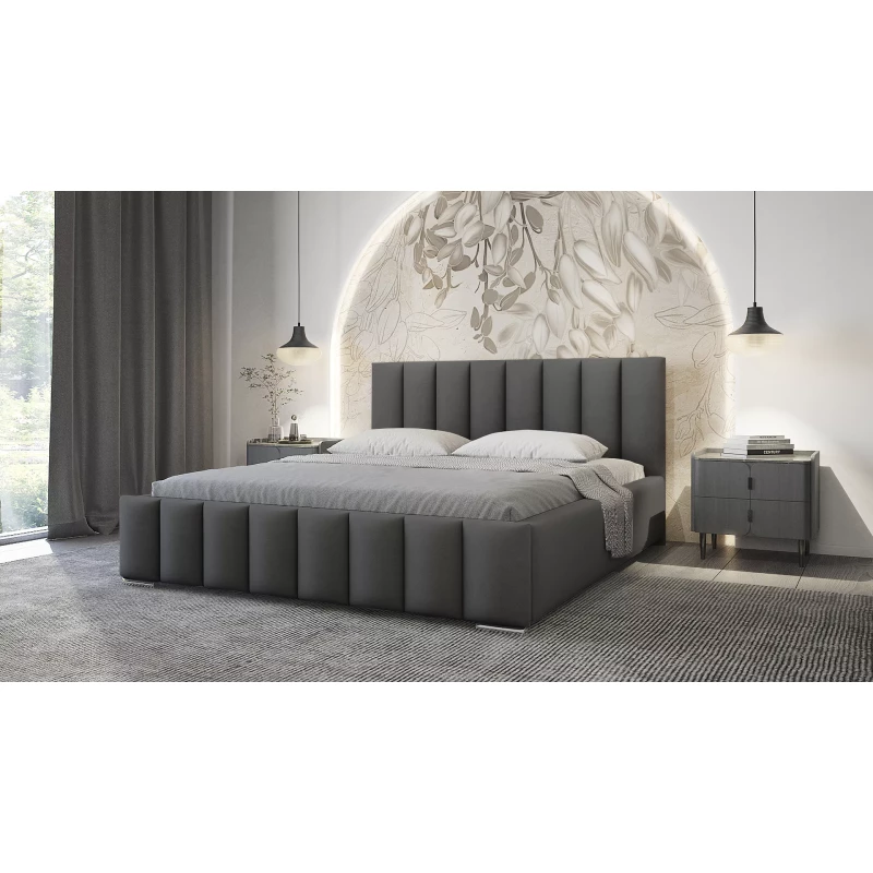 Elegantní čalouněná postel 140x200 MADALENA 2 s úložným prostorem - tmavě šedá
