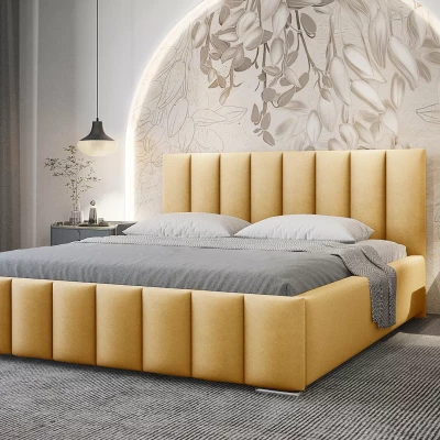Elegantní čalouněná postel 140x200 MADALENA 2 s úložným prostorem - žlutá