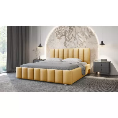 Elegantní čalouněná postel 140x200 MADALENA 2 s úložným prostorem - žlutá