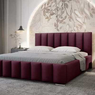 Elegantní čalouněná postel 160x200 MADALENA 2 s úložným prostorem - vínová