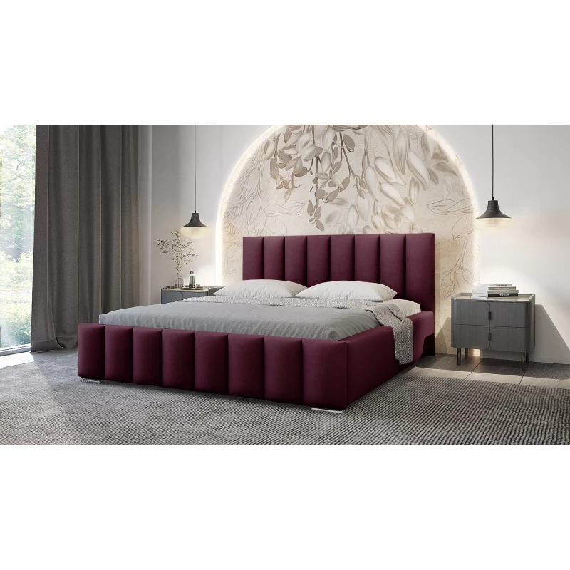 Elegantní čalouněná postel 160x200 MADALENA 2 s úložným prostorem - vínová