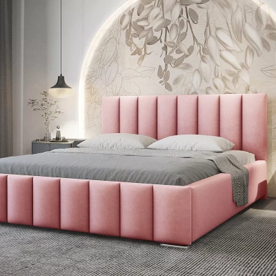 Elegantní čalouněná postel 160x200 MADALENA 2 s úložným prostorem - růžová