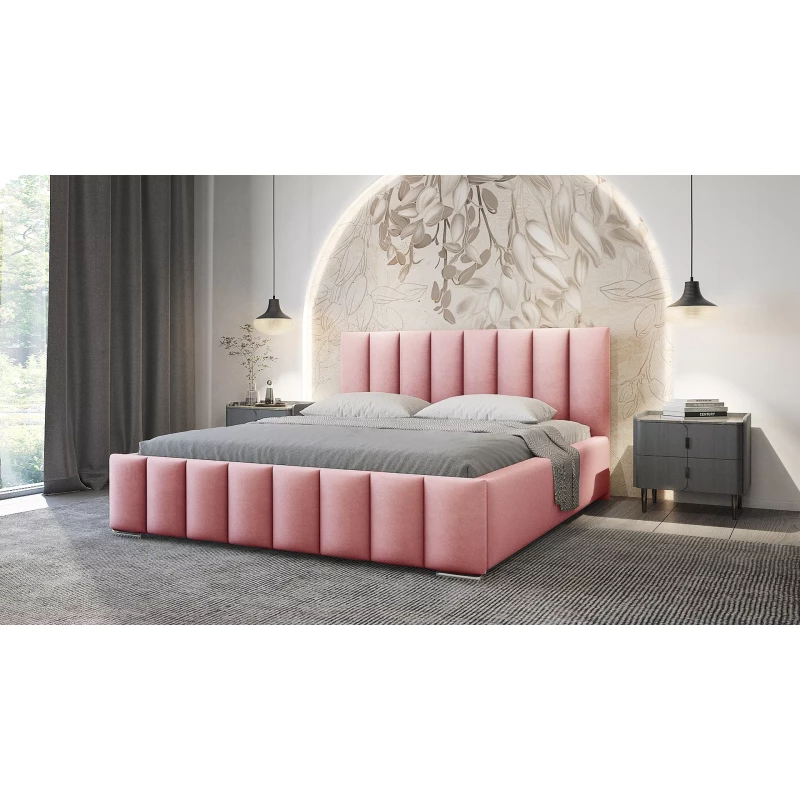 Elegantní čalouněná postel 160x200 MADALENA 2 s úložným prostorem - růžová