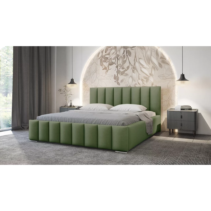Elegantní čalouněná postel 180x200 MADALENA 2 s úložným prostorem - khaki