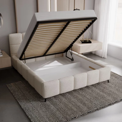 Čalouněná postel 120x200 ARMINDA 2 s úložným prostorem - krémově bílá