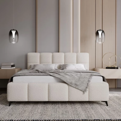 Čalouněná postel 200x200 ARMINDA 2 s úložným prostorem - krémově bílá