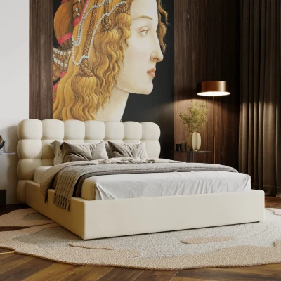 Pohodlná čalouněná postel 160x200 VANIA 2 s úložným prostorem - vanilková