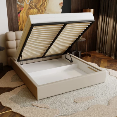 Pohodlná čalouněná postel 200x200 VANIA 2 s úložným prostorem - vanilková