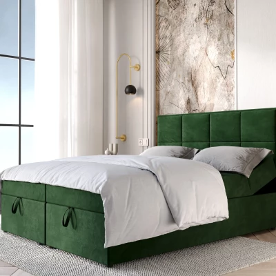 Čalouněná boxspringová postel 200x200 RAHIFA - lahvově zelená