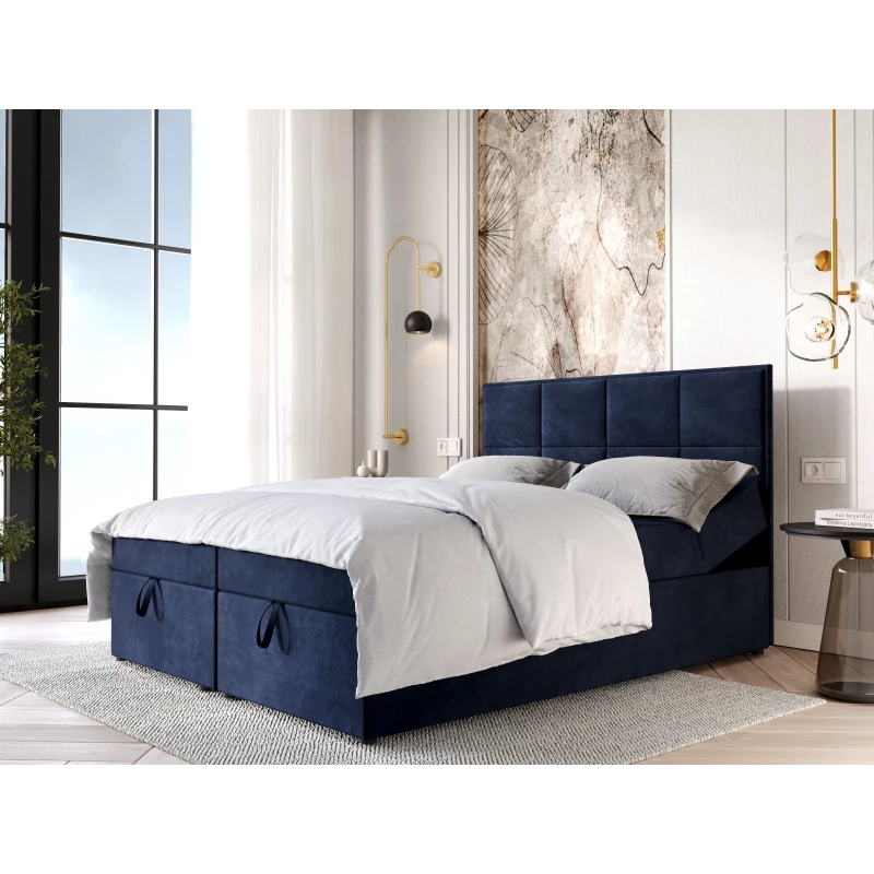 Čalouněná boxspringová postel 160x200 RAHIFA - tmavě modrá