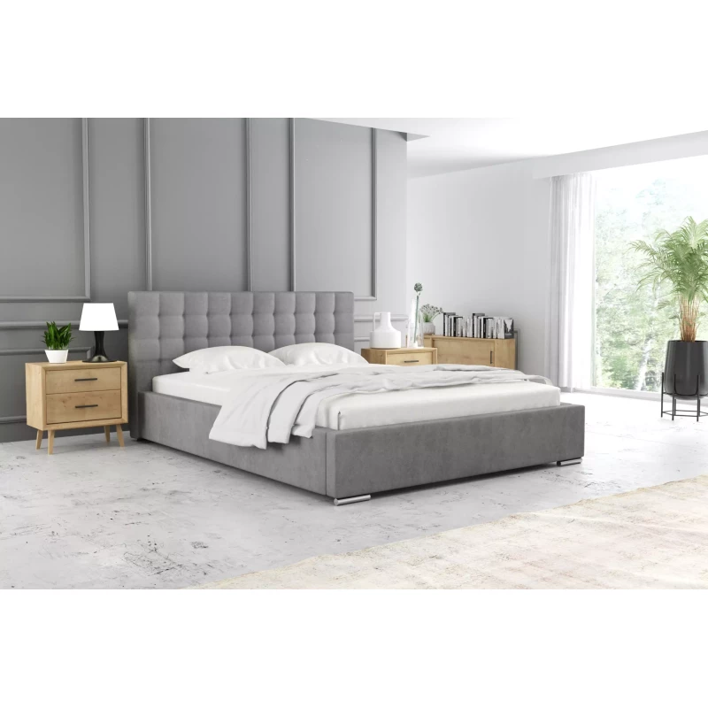 Manželská postel 140x200 LAURINDA 2 s úložným prostorem - světle šedá