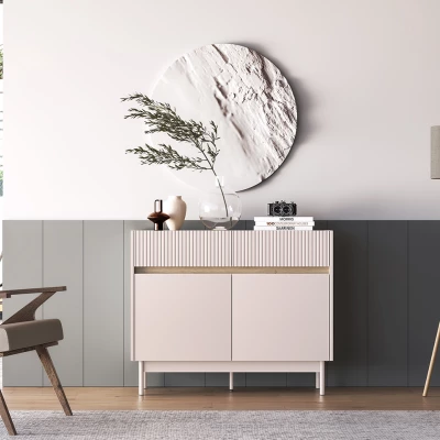 Úzká kombinovaná komoda THEA - kašmír / dub