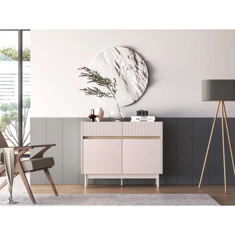 Úzká kombinovaná komoda THEA - kašmír / dub