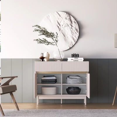 Úzká kombinovaná komoda THEA - kašmír / dub