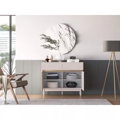 Úzká kombinovaná komoda THEA - kašmír / dub