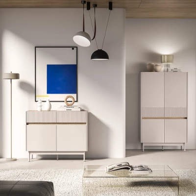 Úzká kombinovaná komoda THEA - kašmír / dub