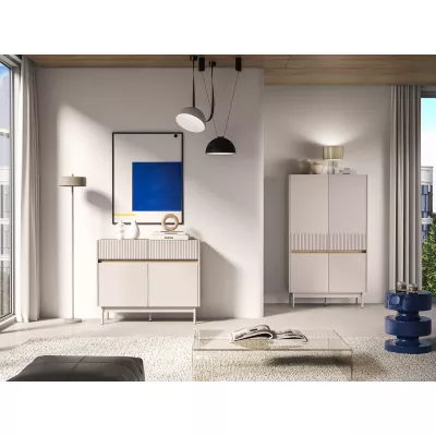 Úzká kombinovaná komoda THEA - kašmír / dub