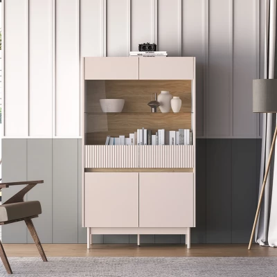 Vitrína s prosklenými dvířky THEA - kašmír / dub