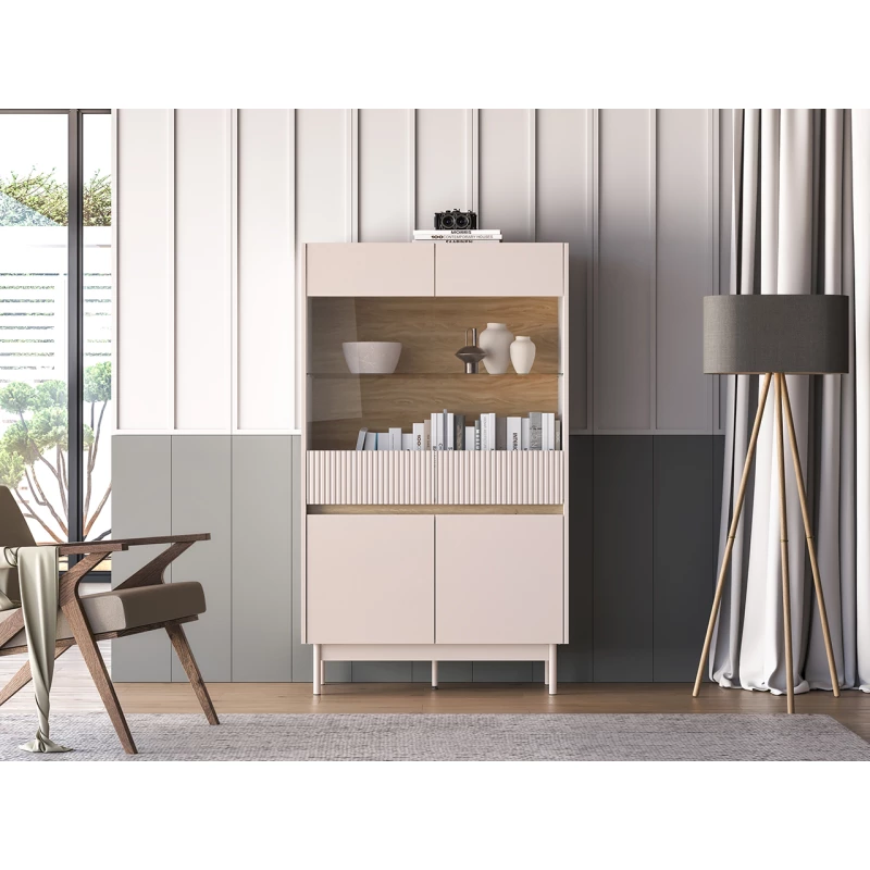 Vitrína s prosklenými dvířky THEA - kašmír / dub