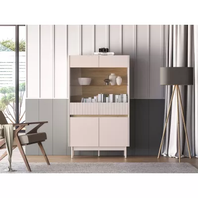 Vitrína s prosklenými dvířky THEA - kašmír / dub