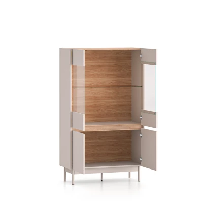 Vitrína s prosklenými dvířky THEA - kašmír / dub