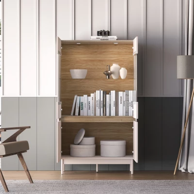 Vitrína s prosklenými dvířky THEA - kašmír / dub