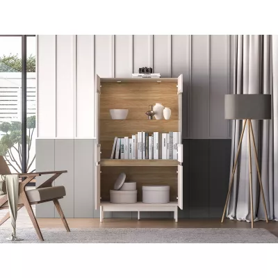 Vitrína s prosklenými dvířky THEA - kašmír / dub