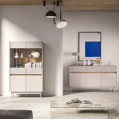 Vitrína s prosklenými dvířky THEA - kašmír / dub