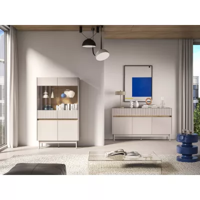 Vitrína s prosklenými dvířky THEA - kašmír / dub