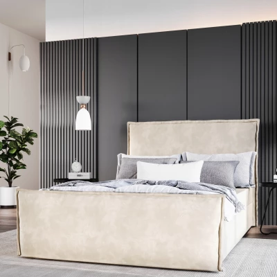 Manželská čalouněná postel 200x200 SAKINA - světle béžová