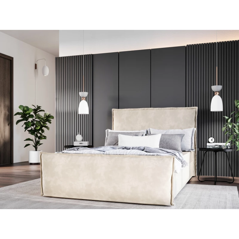 Manželská čalouněná postel 160x200 SAKINA - světle béžová