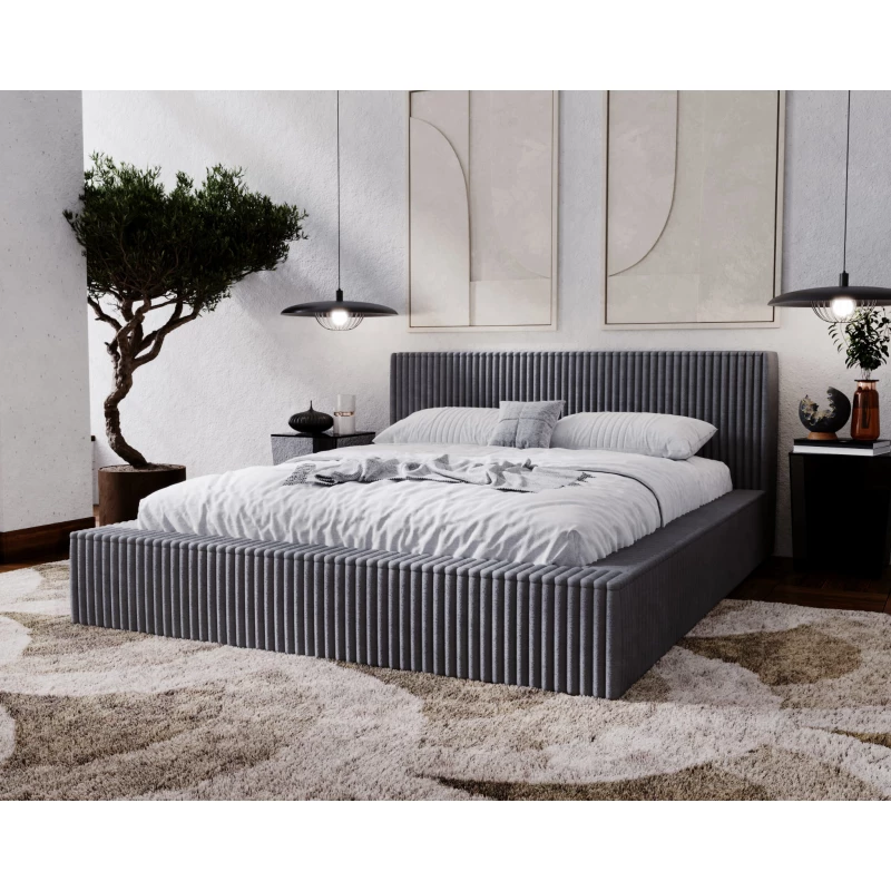 Manželská čalouněná postel 140x200 SIDONIA 2 s úložným prostorem - tmavě šedá