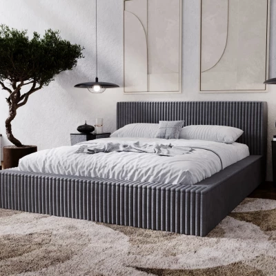 Manželská čalouněná postel 200x200 SIDONIA 2 s úložným prostorem - tmavě šedá