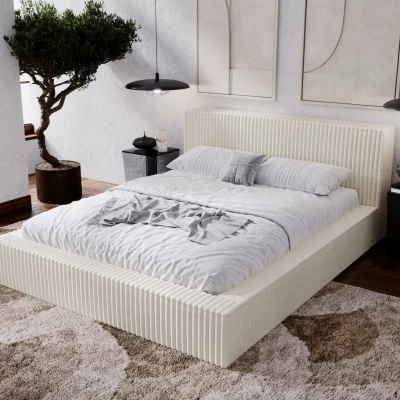 Manželská čalouněná postel 180x200 SIDONIA 2 s úložným prostorem - krémová