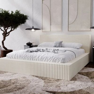 Manželská čalouněná postel 180x200 SIDONIA 2 s úložným prostorem - krémová