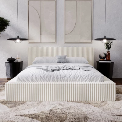 Manželská čalouněná postel 180x200 SIDONIA 2 s úložným prostorem - krémová