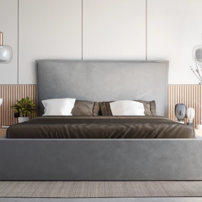 Manželská postel 140x200 LUDMILA SLIM 2 s úložným prostorem - šedá