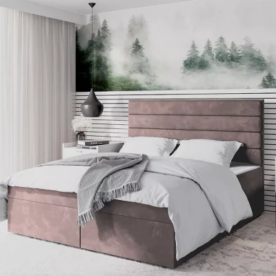 Moderní čalouněná postel 200x200 MAHERA s úložným prostorem - růžová