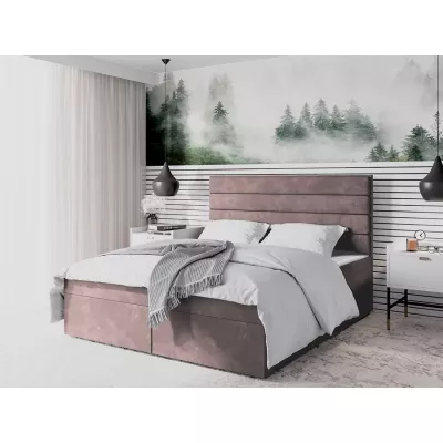 Moderní čalouněná postel 200x200 MAHERA s úložným prostorem - růžová