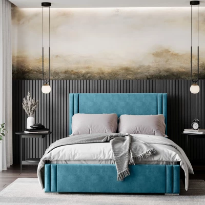 Designová manželská postel 140x200 EMILY - modrá