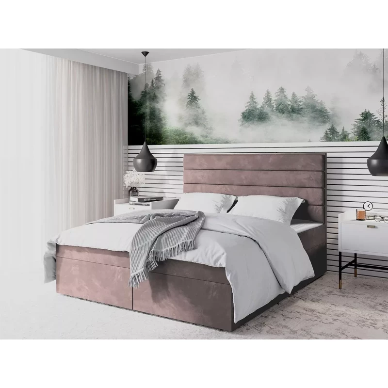 Moderní čalouněná postel 160x200 MAHERA s úložným prostorem - růžová