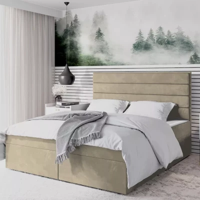 Moderní čalouněná postel 140x200 MAHERA s úložným prostorem - světle béžová