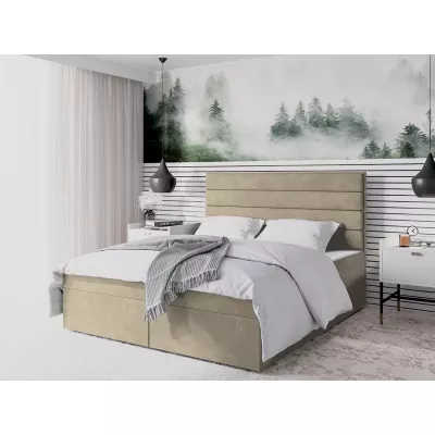 Moderní čalouněná postel 140x200 MAHERA s úložným prostorem - světle béžová
