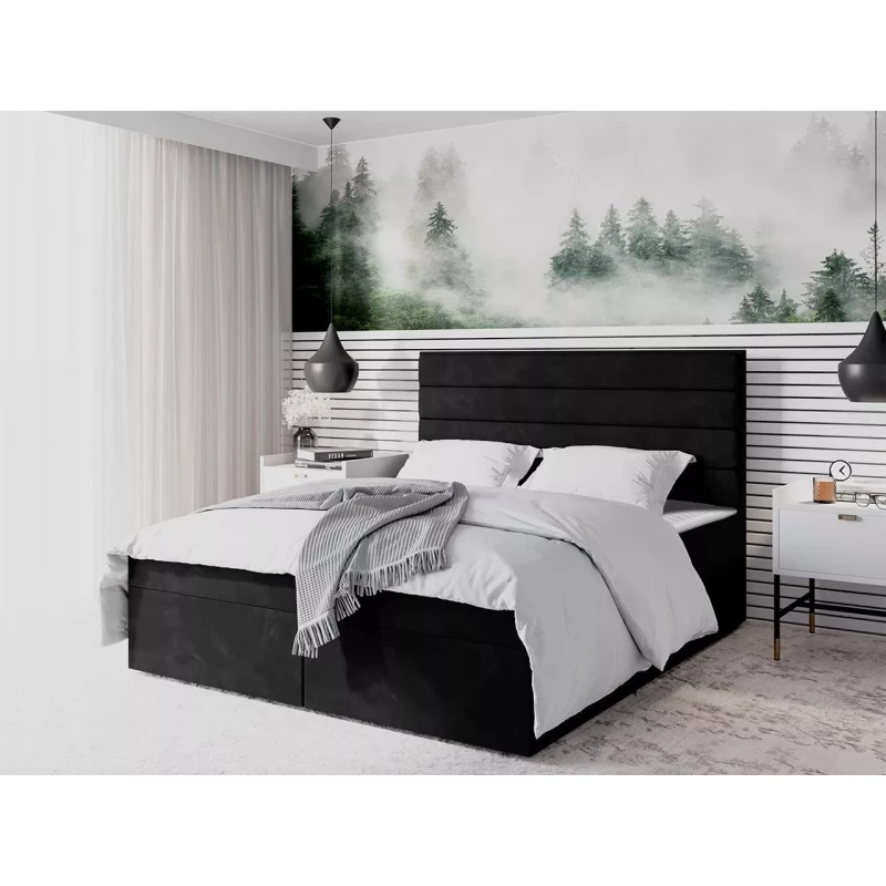 Moderní čalouněná postel 140x200 MAHERA s úložným prostorem - černá