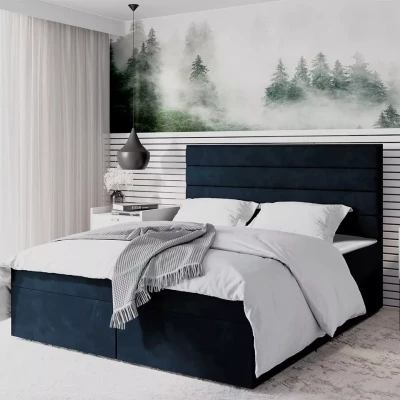Moderní čalouněná postel 140x200 MAHERA s úložným prostorem - tmavě modrá