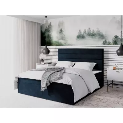 Moderní čalouněná postel 140x200 MAHERA s úložným prostorem - tmavě modrá