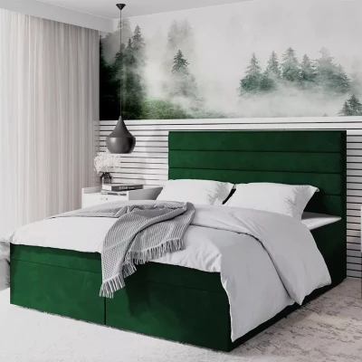 Moderní čalouněná postel 90x200 MAHERA s úložným prostorem - lahvově zelená