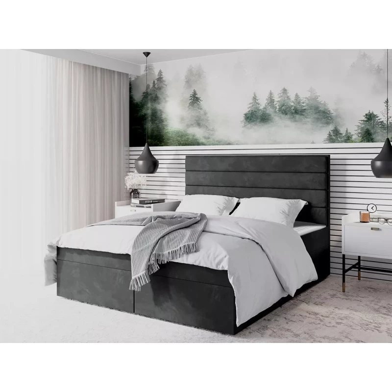 Moderní čalouněná postel 90x200 MAHERA s úložným prostorem - šedá