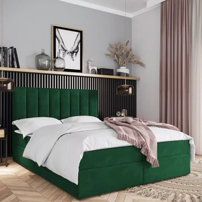 Kontinentální postel 180x200 MAHERA s úložným prostorem - lahvově zelená