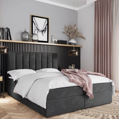 Kontinentální postel 200x200 MAHERA s úložným prostorem - šedá